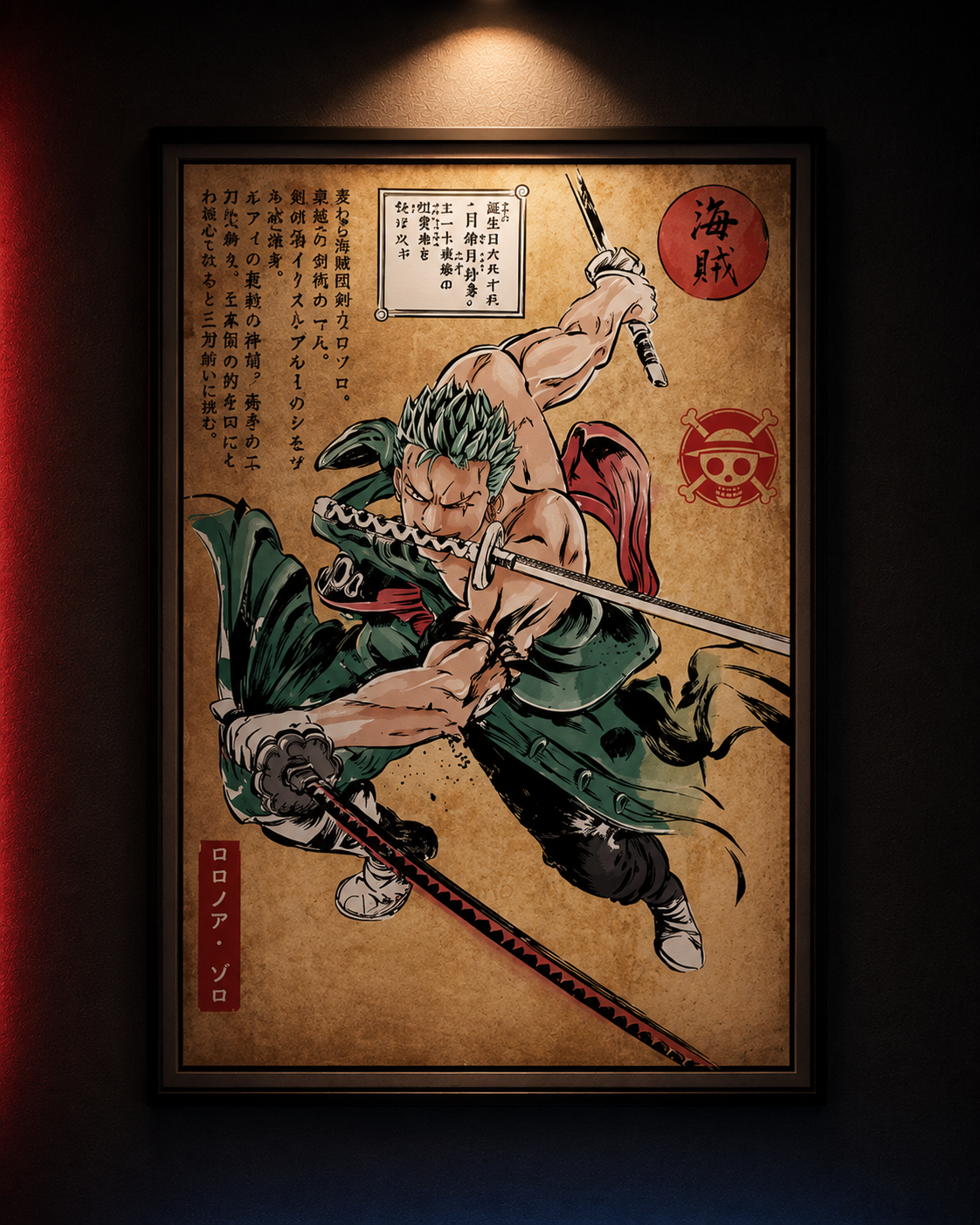 Póster Zoro Estilo Japonés - One Piece